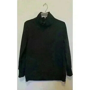 Banana Republic Womens XS Black Mock Neck Cotton Pullover Sweatshirt SIDE ZIPS